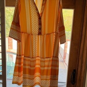 SHEIN Yellow and White Long Sleeve Dress